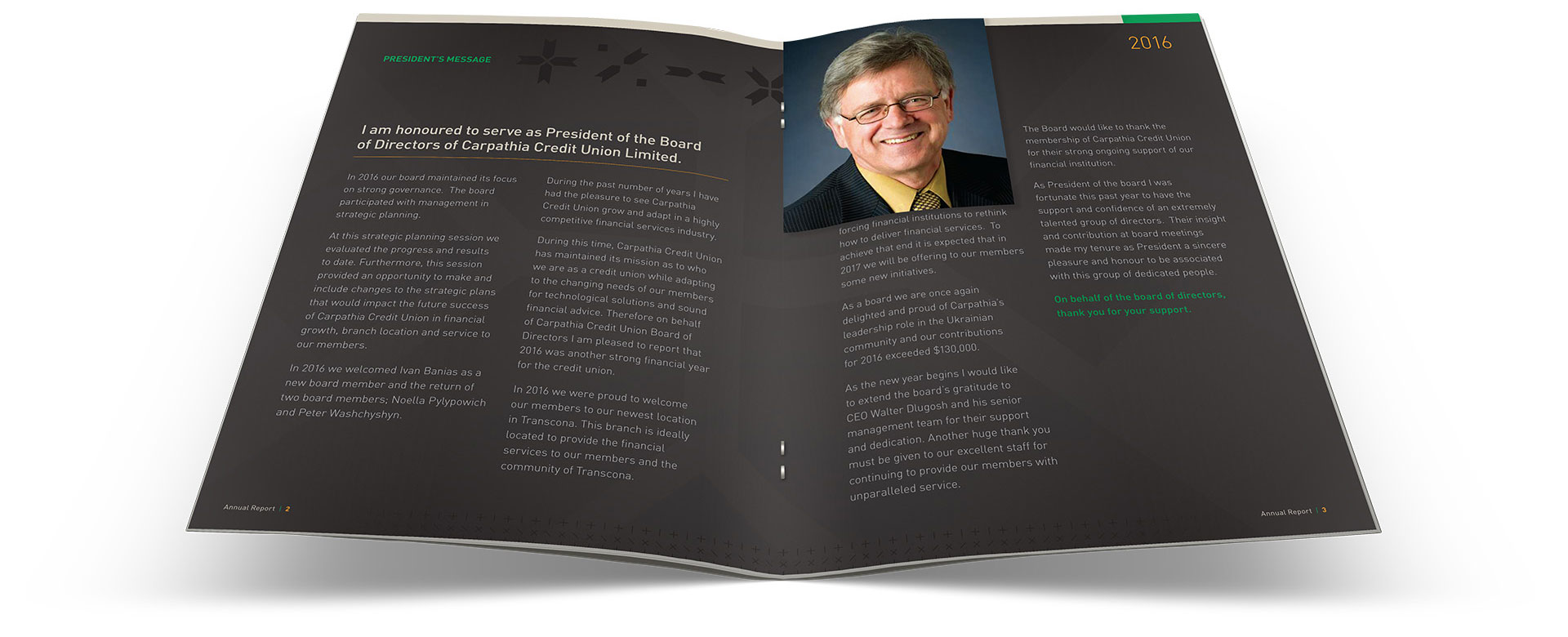 Inside pages of the Carpathia Credit Union annual report
